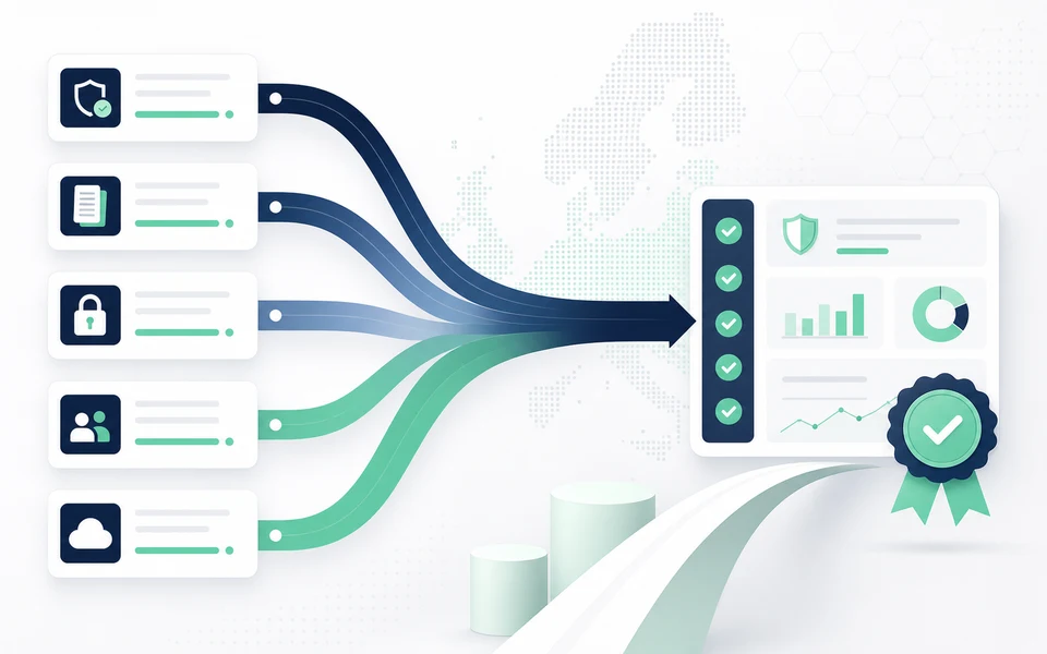 Abstract compliance platform comparison visual for European startups