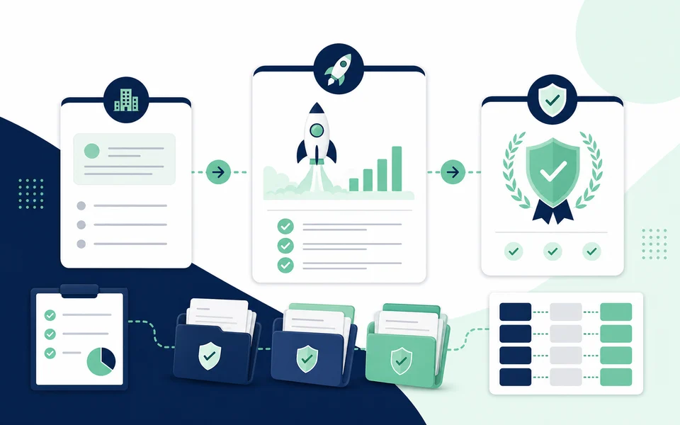 Abstract ISO 27001 startup certification process visual